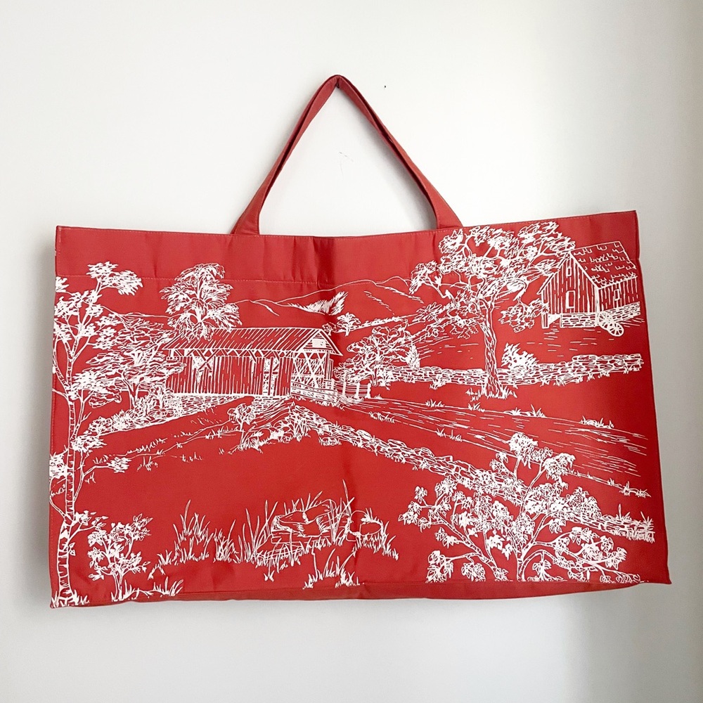 Vintage 70s Flamstead Covered Bridge Screen Print Large Narrow Tote Bag RARE!